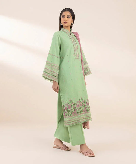 3 Piece - Embroidered Dobby Suit