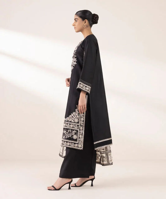 3 Piece - Embroidered Cotton Net Suit
