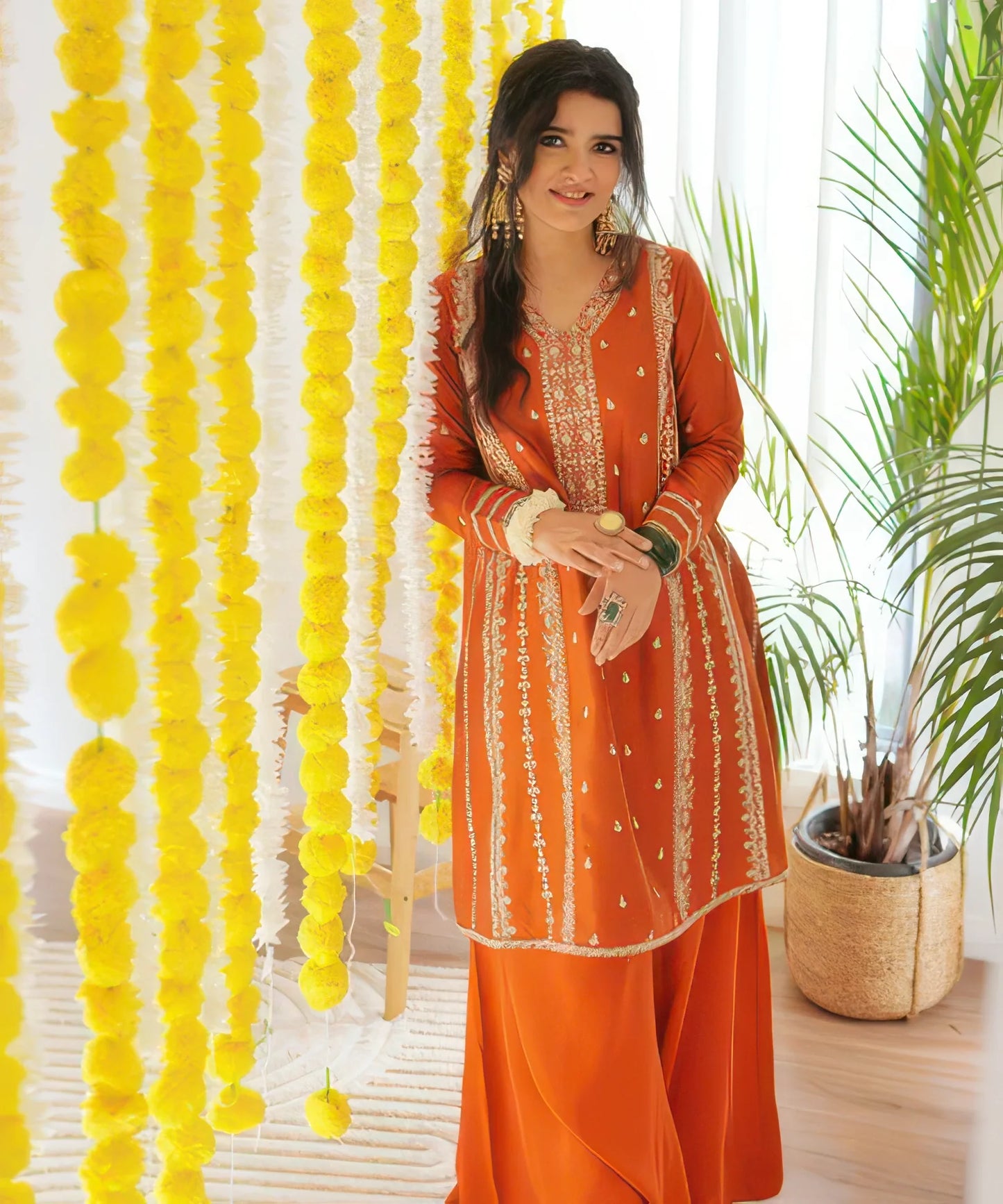 2 Piece - Embroidered Cotton Net Suit