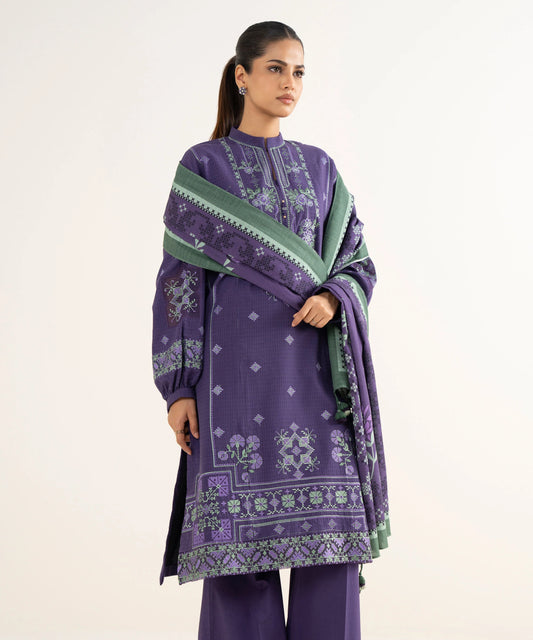 3 Piece - Embroidered Dobby Suit