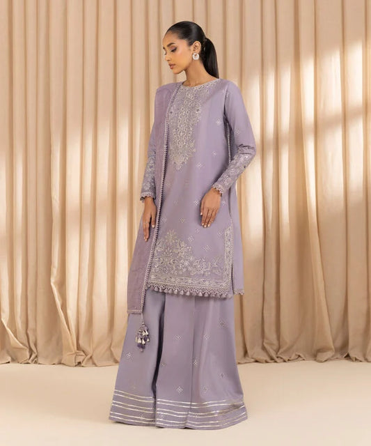 3 Piece - Embroidered Cotton Suit
