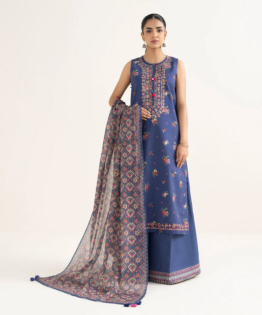 3 Piece - Embroidered Cotton Suit