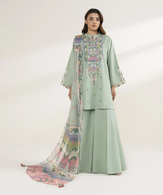 3 Piece - Embroidered Cotton Viscose Suit