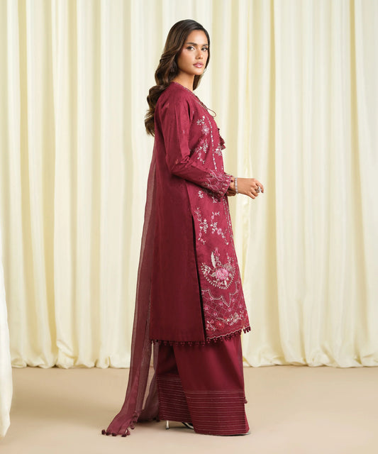 3 Piece - Embroidered Cotton Jacquard Suit