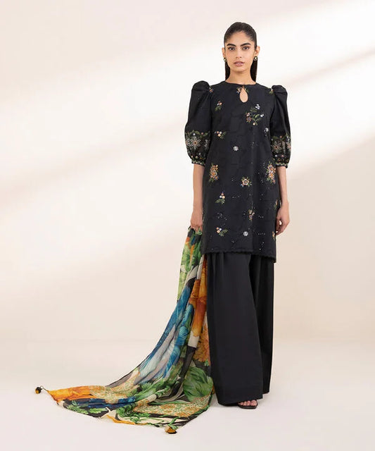 3 Piece - Embroidered Cotton Suit