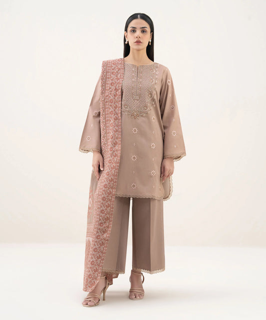 3 Piece - Embroidered Cotton Suit