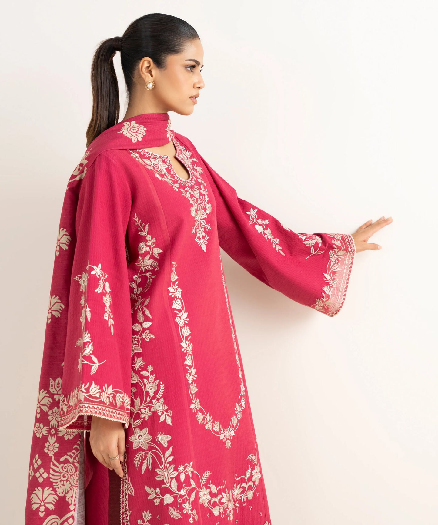 3 Piece - Embroidered Dobby Suit