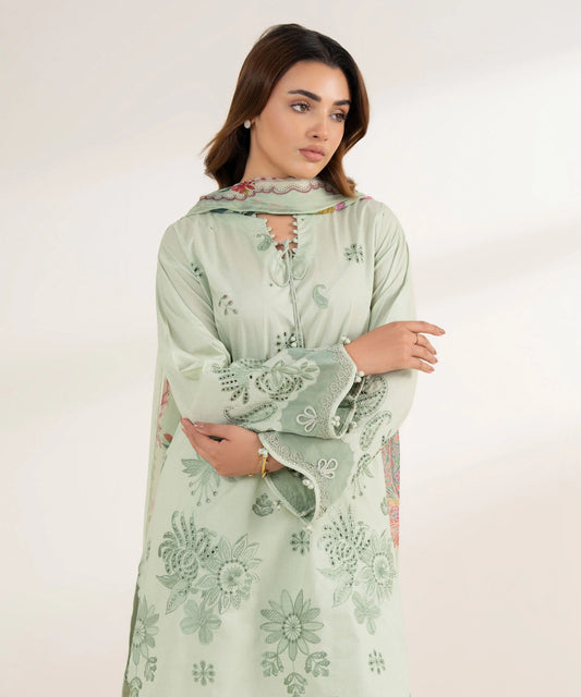 3 Piece - Embroidered Cotton Suit