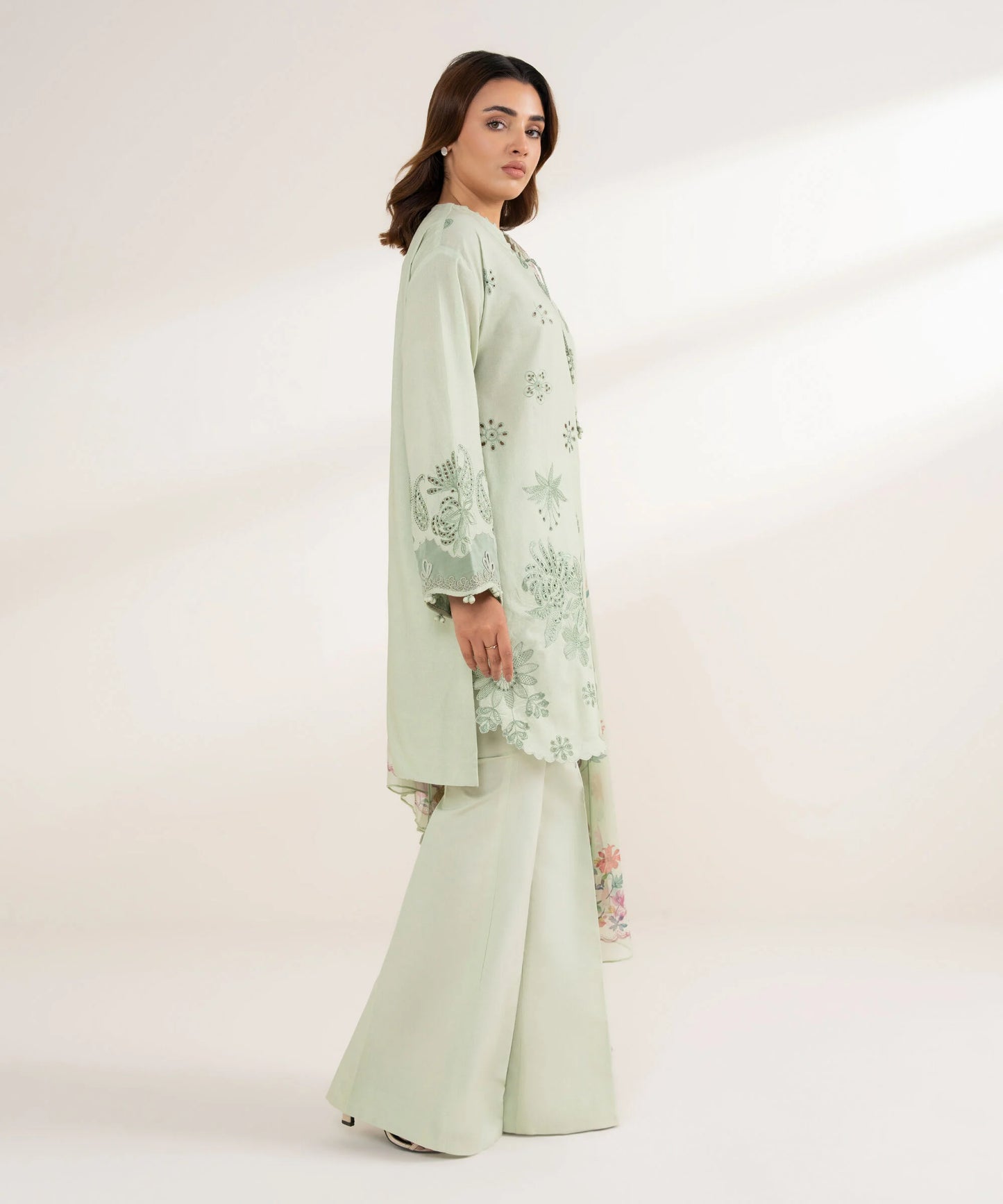 3 Piece - Embroidered Cotton Suit