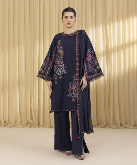 3 Piece - Embroidered Cotton Jacquard Suit