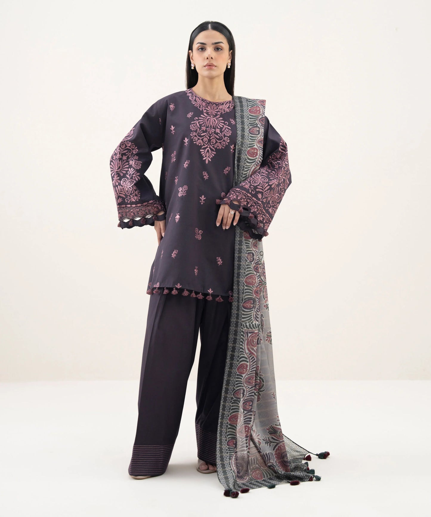 3 Piece - Embroidered Cotton Suit